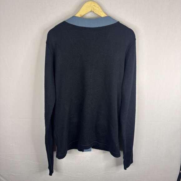 Jostens Varsity Style Knit Cardigan Sweater Navy Blue With Light Blue Men M - Picture 6 of 6